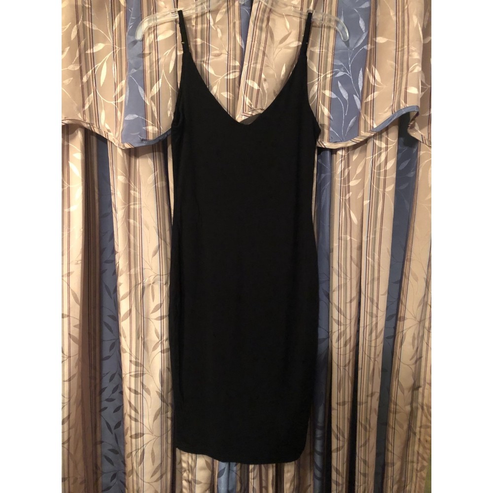 Black Sleeveless V-neck Slip Midi Dress Size Small